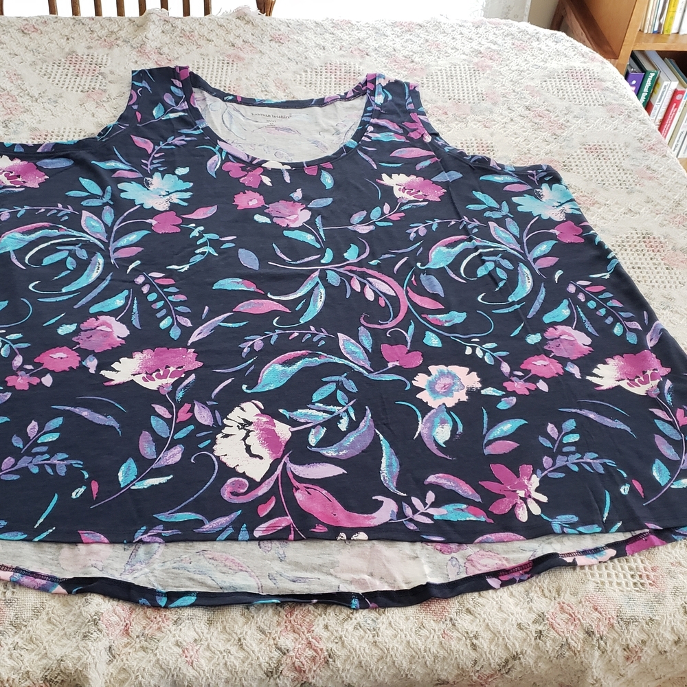 Woman Within Floral Tank Top - Pink and Blue